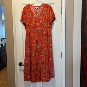 JJill summer dress with waist pleats and buttoned front